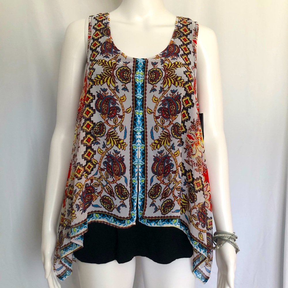 Alyx S black and multicolored sleeveless Boho top